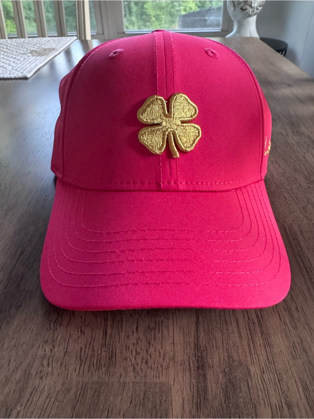 Women's Pink Baseball Cap with Gold Clover Embroidery